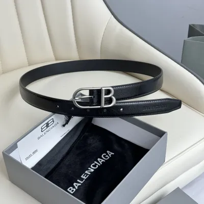 Balenciaga Women's Classic B Belt In Black Calfskin With Gold/Silver Hardware 25mm