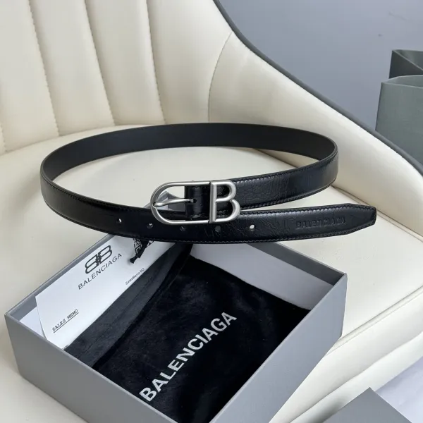 Balenciaga Women's Classic B Belt In Black Calfskin With Gold/Silver Hardware 25mm - Image 3