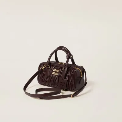Miu Miu Arcadie matelassé Quilted Lambskin Leather Deep Brown Top-Handle Bags