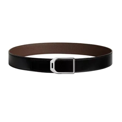Hermès Men' s Jockey Buckle Reversible Belt In Brown/Black/Etoupe/Coffee/Blue Grained And Smooth Calfskin With Silver Hardware 38mm