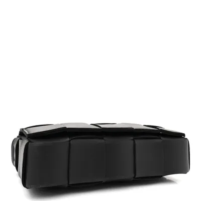 Bottega Veneta Maxi Intrecciato Cassette Crossbody Bag Black Lambskin Leather