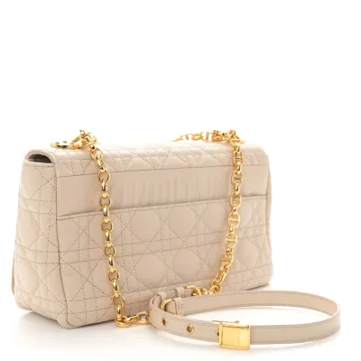 Dior Medium Caro Bag Beige Supple Cannage Calfskin Leather Gold Hardware