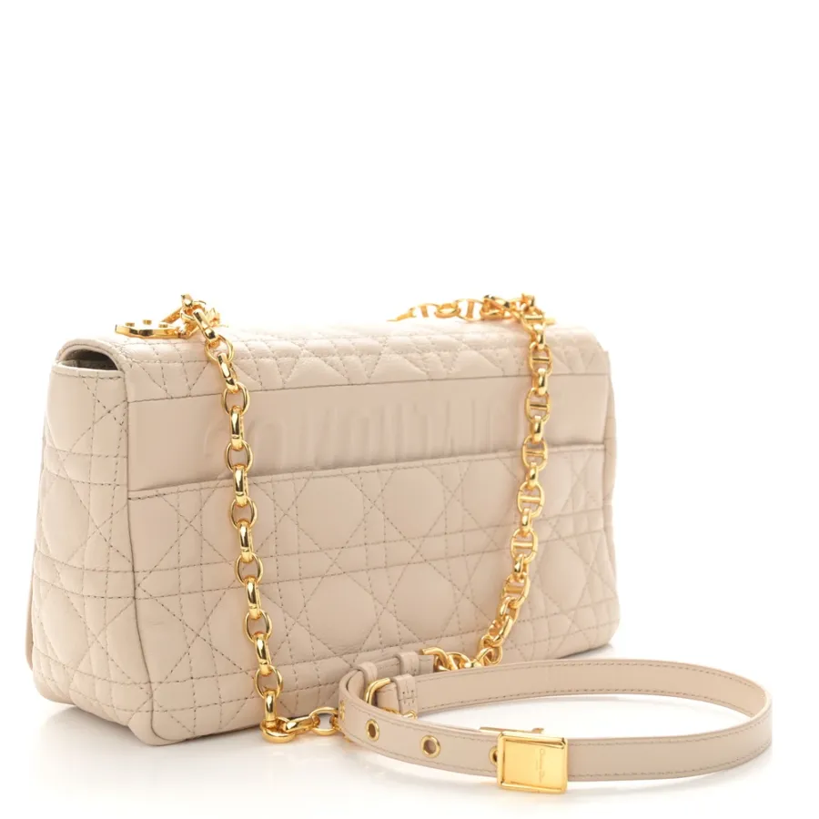 Dior Medium Caro Bag Beige Supple Cannage Calfskin Leather Gold Hardware