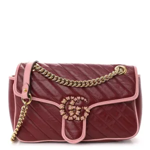Gucci Small Diagonal Torchon GG Marmont Shoulder Bag New Cherry Red / Wild Rose Azalea Enamel Calfskin Matelassé Leather Gold Hardware