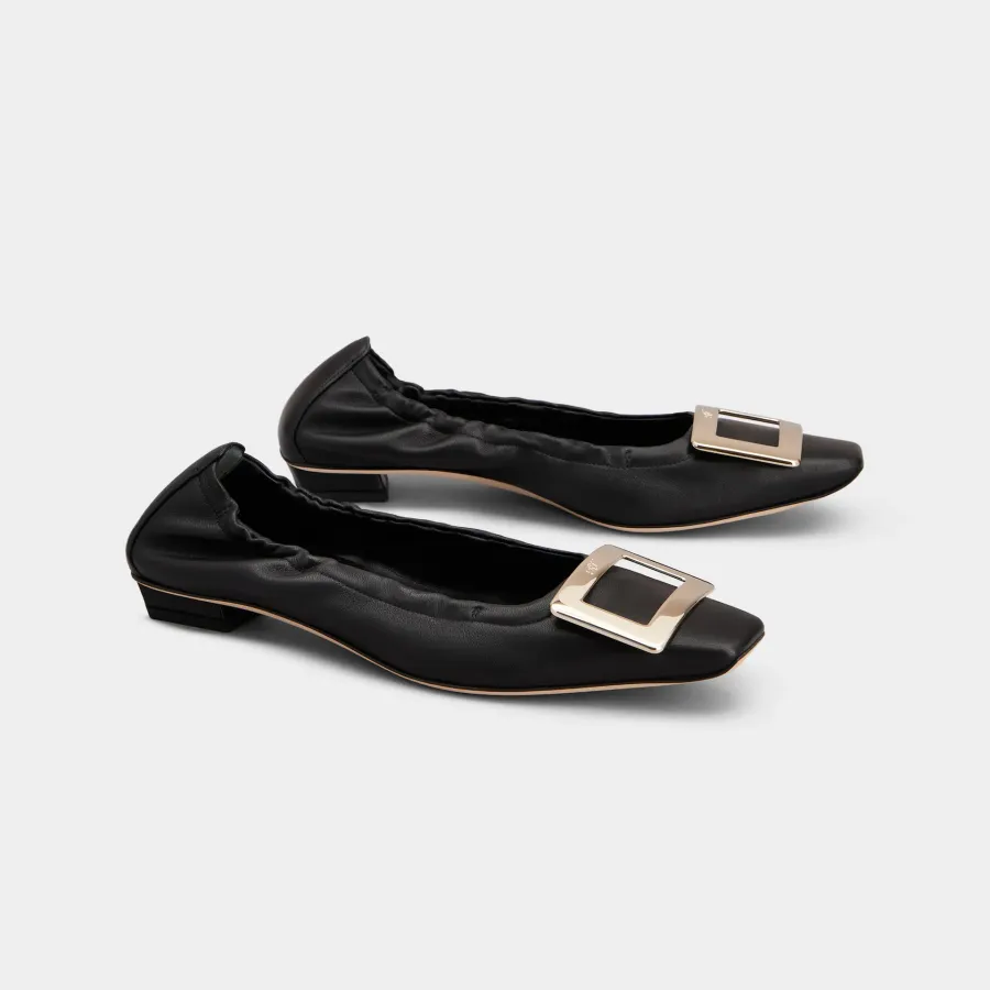 Roger Vivier Belle Vivier Ballerinas In White/Black Leather With Metal Buckle (Heel Height 2.5cm)