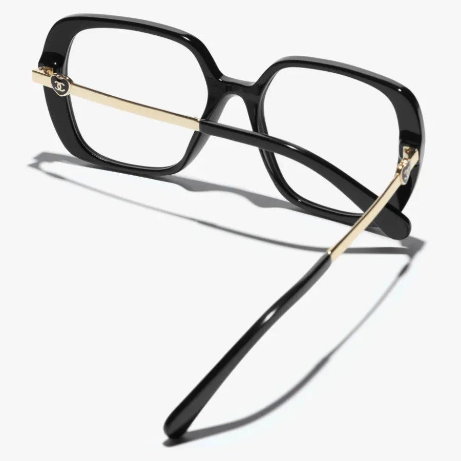 CHANEL square frame glasses black gold color size 54口18-145