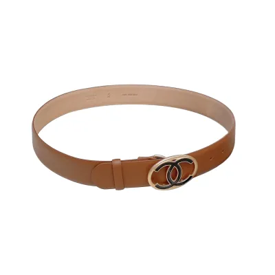 Chanel Women's Oval CC Buckle Belt In Black/Brown/White Calfskin With Gold/Silver Hardware 40mm