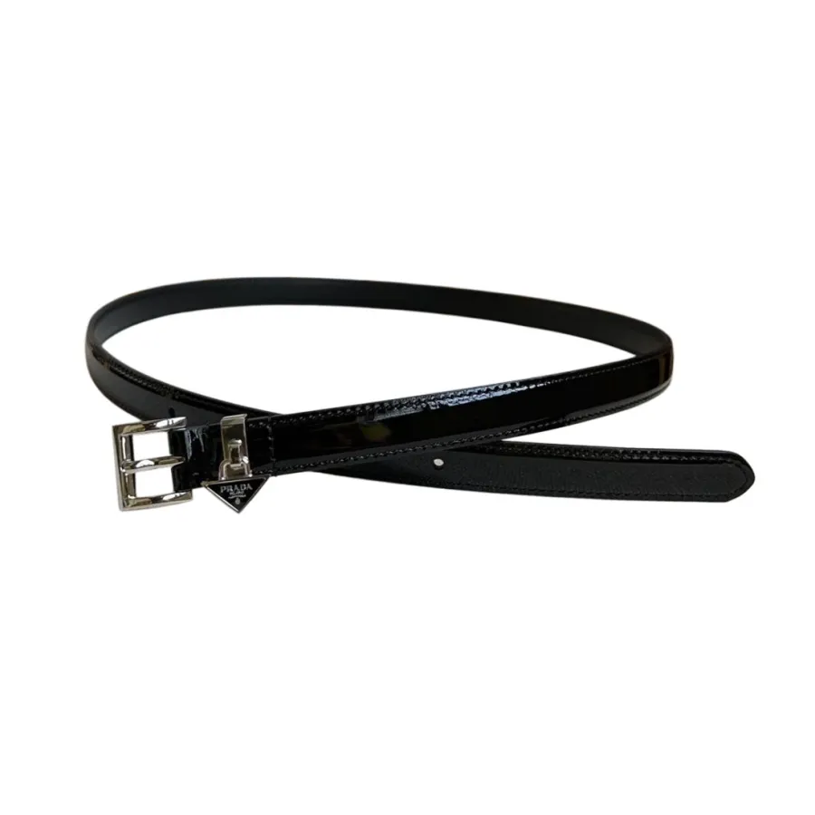 Prada Women' s Square Buckle Thin Belt In Black/Brown/White Calfskin With Gold/Silver Hardware 15mm