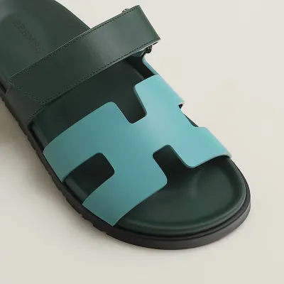 HERMES Chypre Blue  and Green Slippers