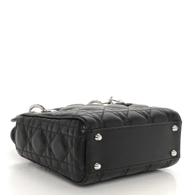 Dior Mini Lady Dior Black Cannage Lambskin Leather Light Gold Hardware