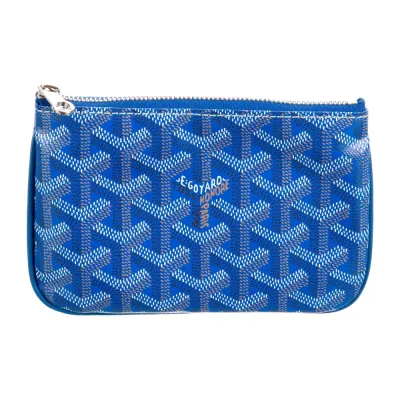 Goyard Medium Senat Pochette Pouch Blue Goyardine Canvas Silver Hardware