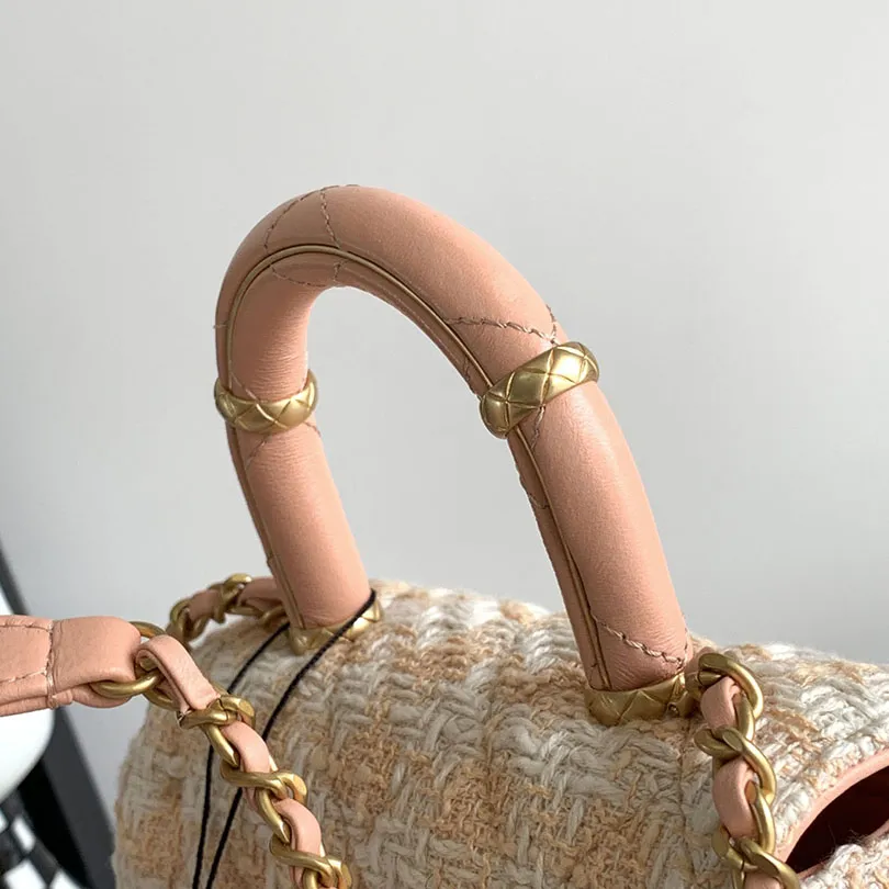 Chanel Box style plaid tweed orange with yellow/pink/green handbag crossbody bag