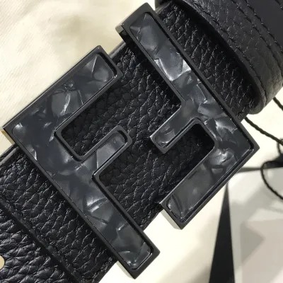 Fendi Men's Square Buckle Belt In Black Calfskin With Black Hardware 38mm