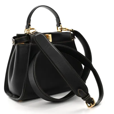 Fendi Mini Chinese New Year Tiger Embroidered Peekaboo Iconic Satchel Black / Dark Yellow King Vitello Leather & Canvas Gold Hardware