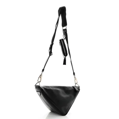 Prada Medium Triangle Shoulder Bag Black Grace Lux Leather Silver Hardware