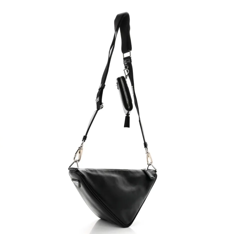 Prada Medium Triangle Shoulder Bag Black Grace Lux Leather Silver Hardware