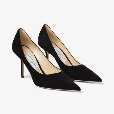 JIMMY CHOO JC logo buttoned black Velvet fabric pointy heels