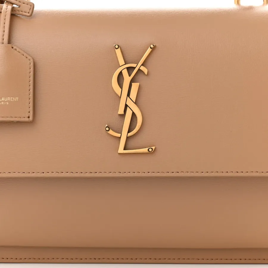 Saint Laurent Medium Sunset Satchel Natural Tan Smooth Monogram Calfskin Leather Gold Hardware