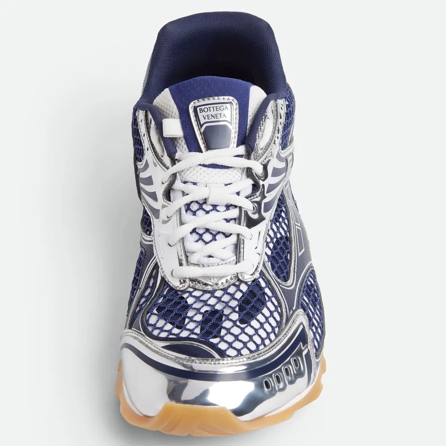 Bottega Veneta Orbit Sneakers In Silver/Dark Blue Technical Fabric And Mesh Lace-Up Sneaker