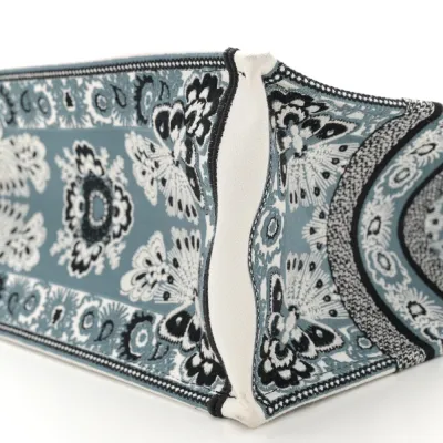 Dior Medium Butterfly Bandana Book Tote Black/White Embroidered Canvas