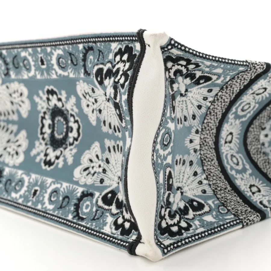 Dior Medium Butterfly Bandana Book Tote Black/White Embroidered Canvas