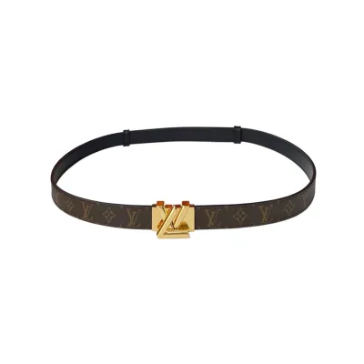 Louis Vuitton Women's GO-14 Adjustable Belt In Black/Brown/White Calfskin And Monogram Canvas With Gold/Silver Hardware 20mm