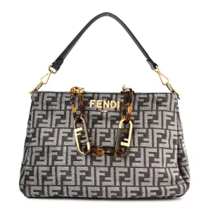 Fendi FF Fendi O’Lock Zipper Anthracite/Asfalto Chenille, Vitello Seta Leather, & Plexiglass Mixed Metal Hardware