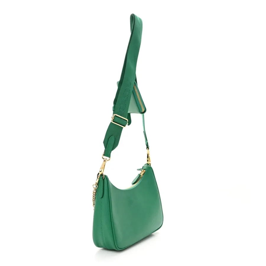 Prada Medium Re-Edition 2005 Shoulder Bag Mint Saffiano Lux Leather Gold Hardware
