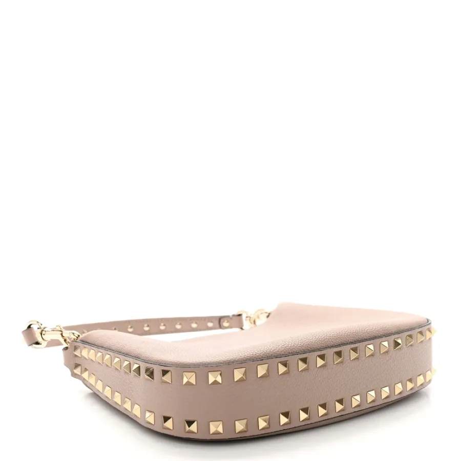 Valentino Garavani Mini Rockstud Hobo Poudre Grainy Calfskin Leather Gold Hardware