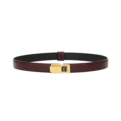 Saint Laurent Charniere Buckle Belt In Black/Burgundy Smooth Calfskin With Gold Hardware 30mm
