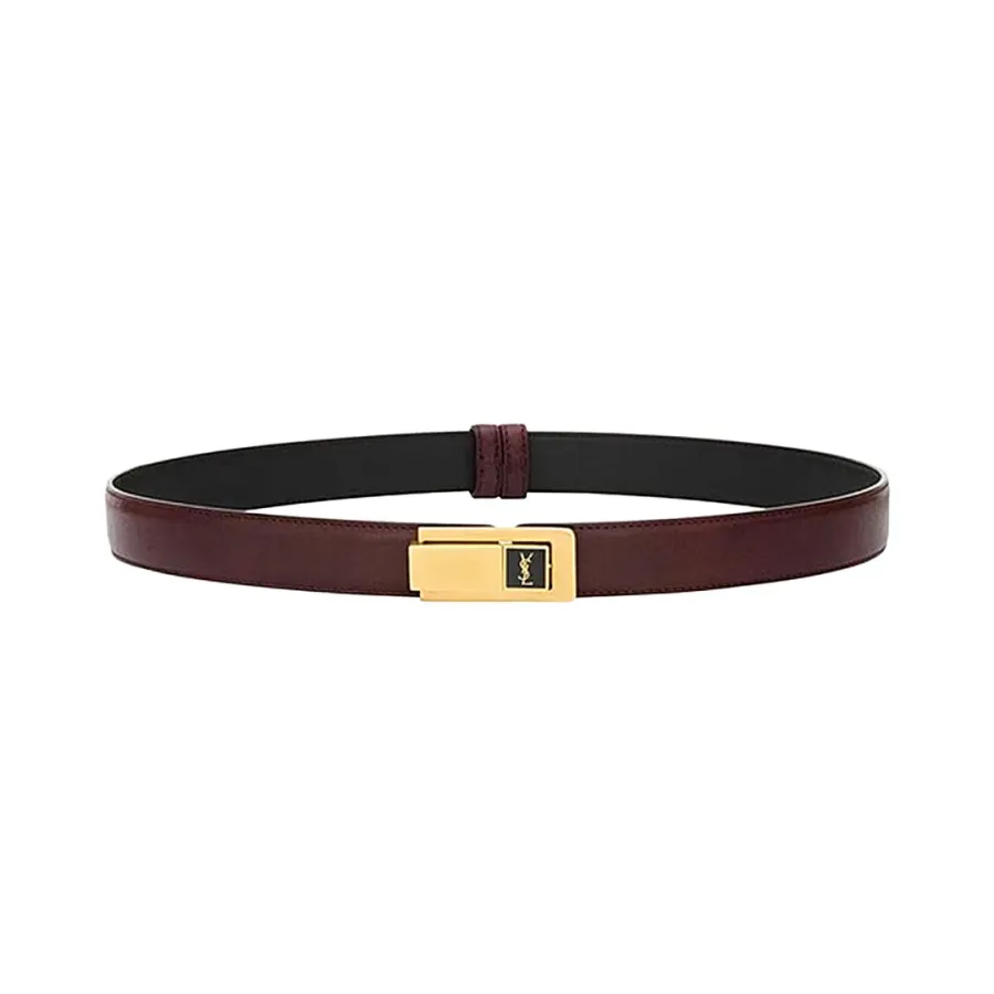 Saint Laurent Charniere Buckle Belt In Black/Burgundy Smooth Calfskin With Gold Hardware 30mm
