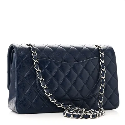 Designer Handbags Blue Quilted Caviar Leather