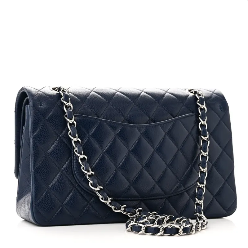 Designer Handbags Blue Quilted Caviar Leather
