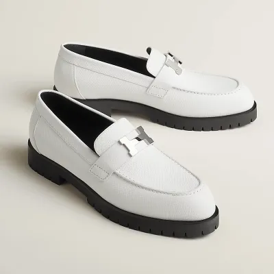 HERMES Faubourg white Loafers
