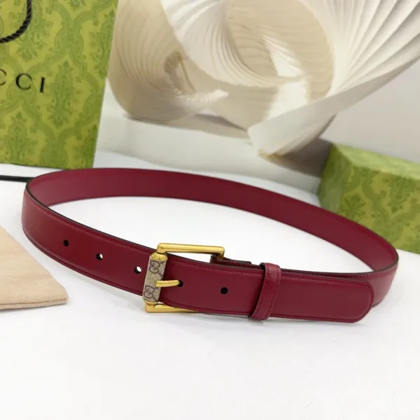 Gucci Women's Emblem Belt With Monogram Buckle In Brown/White/Black Smooth Calfskin With Gold Hardware 30mm - Image 3