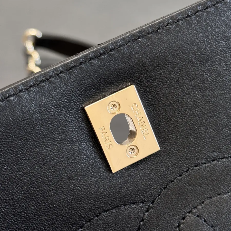 Chanel Sheepskin black gold button handbag crossbody bag