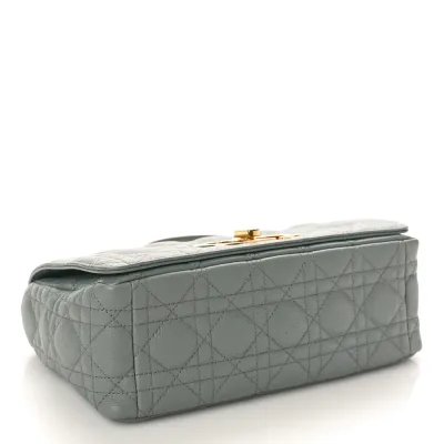 Dior Medium Caro Bag Ethereal Grey Cannage Calfskin Leather Gold Hardware