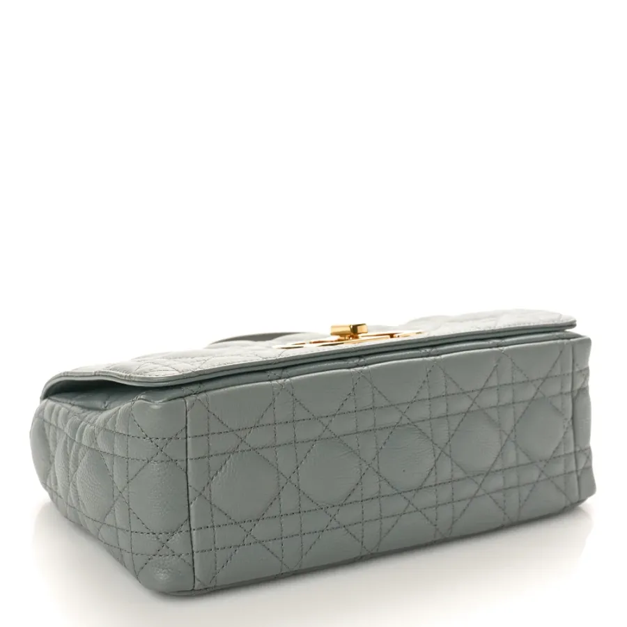 Dior Medium Caro Bag Ethereal Grey Cannage Calfskin Leather Gold Hardware