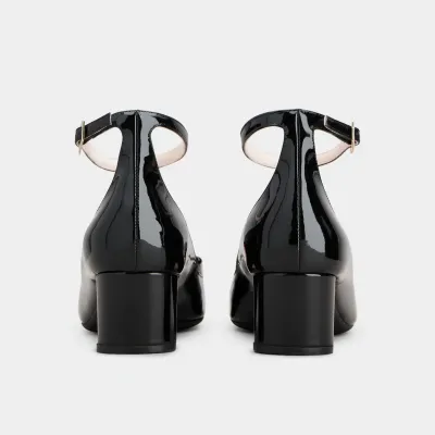 Roger Vivier Ankle Strap U Look Pumps High Heels In Black Patent Leather With Lacquered Metal Buckle (Heel Height 4.5cm)