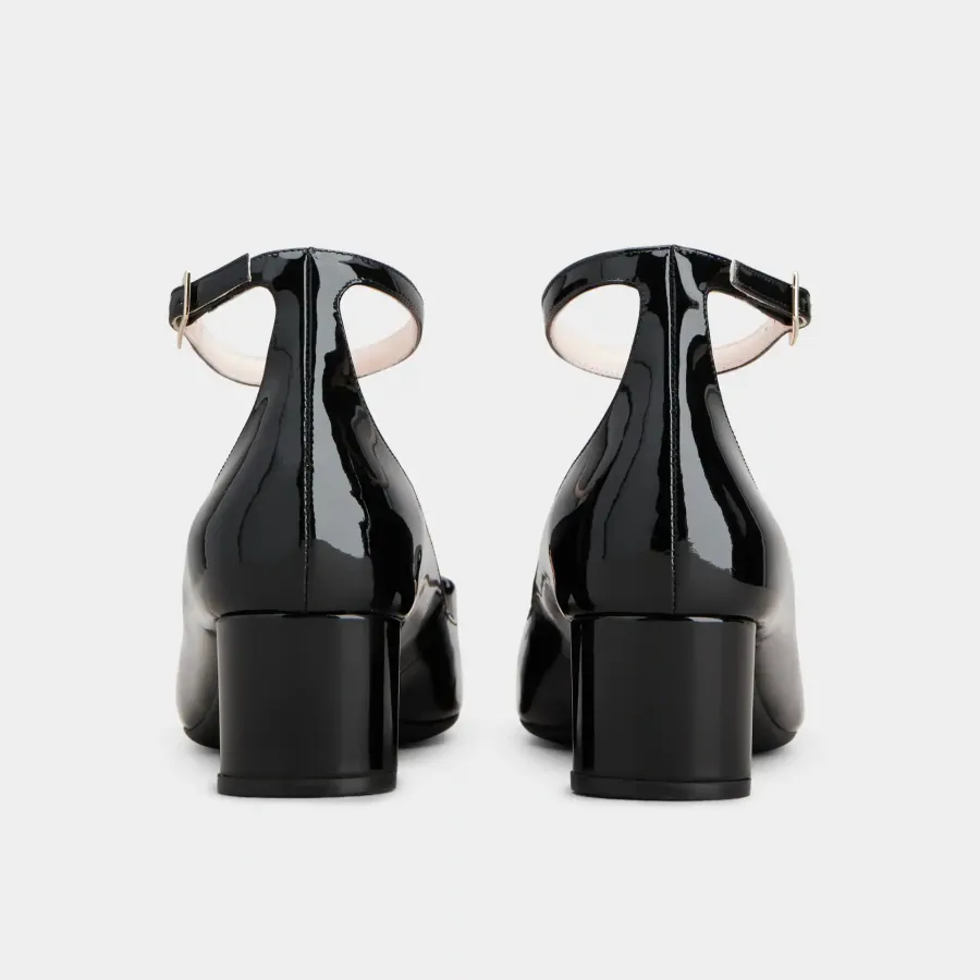 Roger Vivier Ankle Strap U Look Pumps High Heels In Black Patent Leather With Lacquered Metal Buckle (Heel Height 4.5cm)