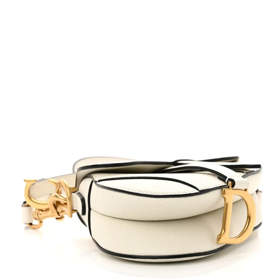 Dior Mini Saddle Bag With Strap White Grained Calfskin Leather Brass Hardware