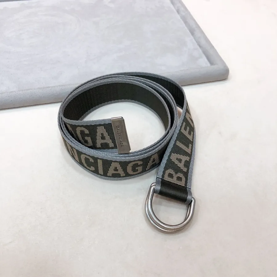 Balenciaga Men's D Ring Belt In Balenciaga Grey/Green Webbing With Silver Hardware 40mm