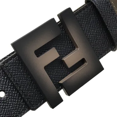 Fendi Men's FF Gradient Buckle Belt In Black Epsom Calfskin With Silver Hardware 38mm