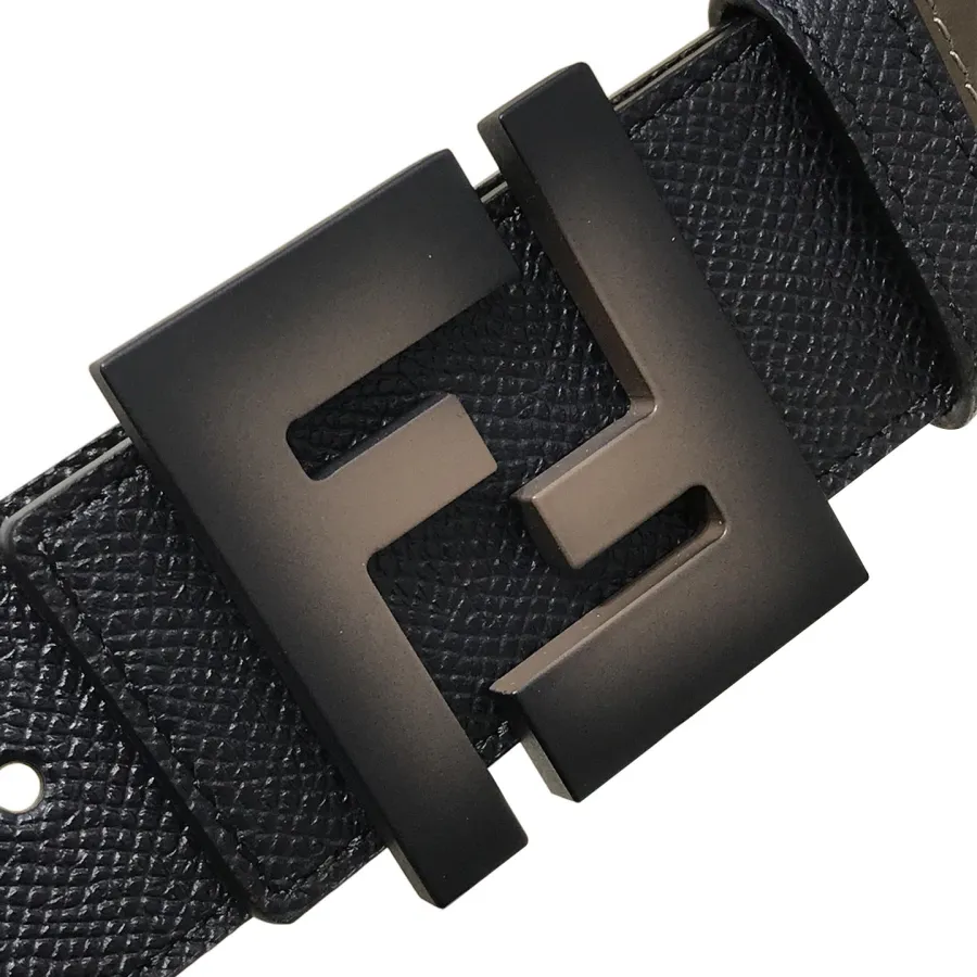 Fendi Men's FF Gradient Buckle Belt In Black Epsom Calfskin With Silver Hardware 38mm