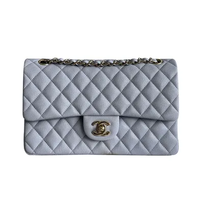 Chanel CF Purple / Green Quilted Caviar Leather Crossbody Bags