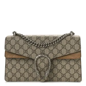 Gucci Small Dionysus Shoulder Bag Taupe GG Supreme Monogram Canvas Aged Silver Hardware