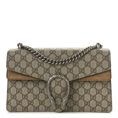 Gucci Small Dionysus Shoulder Bag Taupe GG Supreme Monogram Canvas Aged Silver Hardware