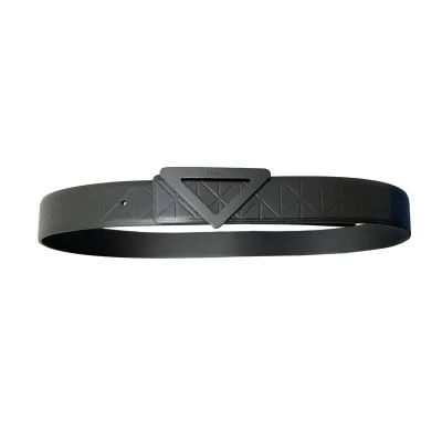 Prada Men' s Triangled Buckle Belt In Black Calfskin With Gold/Silver/Black Hardware 35mm