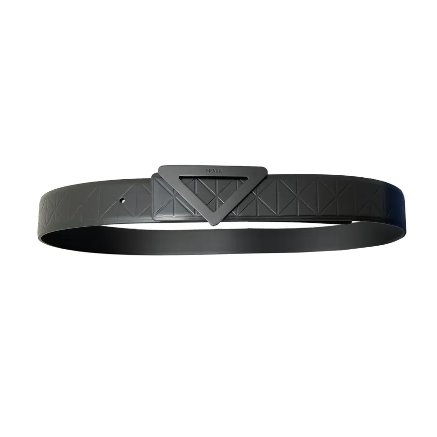 Prada Men' s Triangled Buckle Belt In Black Calfskin With Gold/Silver/Black Hardware 35mm