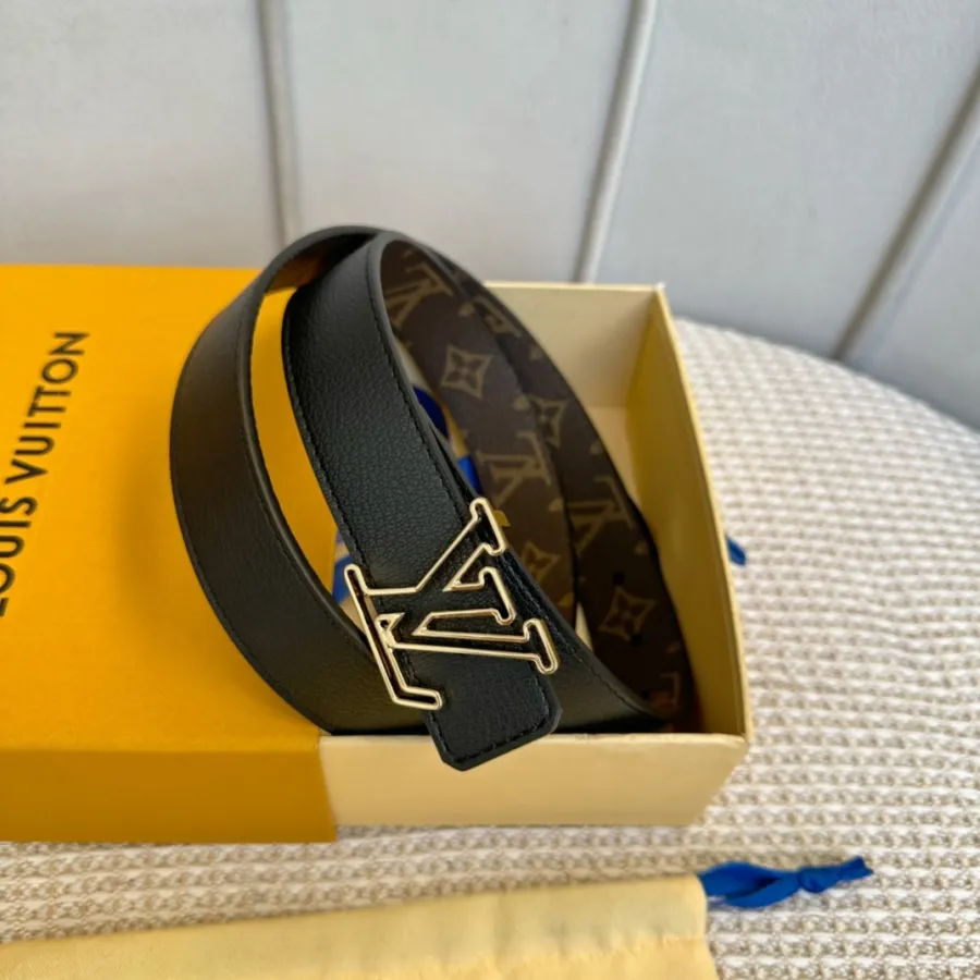 Louis Vuitton Women's Contouring Reversible Belt In Black/Red/Brown Calfskin And Monogram Canvas With Gold/Silver Hardware 30mm